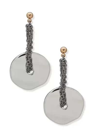 Two Tone Chain Disc Drop Earrings