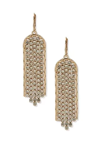 Gold Tone Crystal Mesh Chandelier Earrings