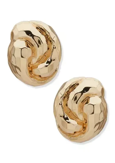 Gold Tone Faceted Knot Stud Earrings