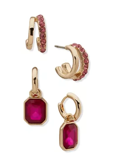 Rose Gem Huggie Duo Earring Set