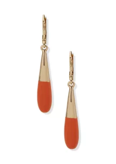 Gold Tone White Metal Drop Earrings