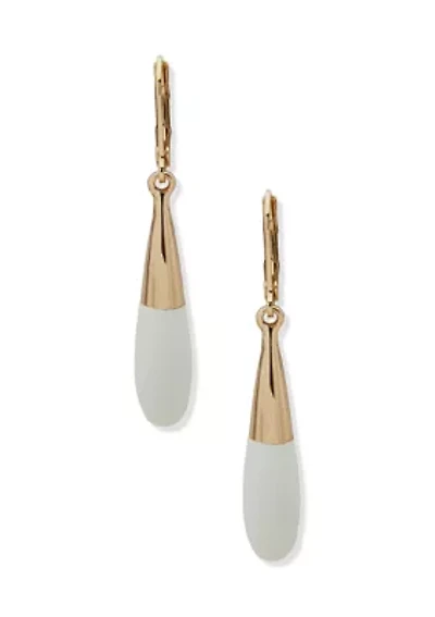 Gold Tone White Metal Drop Earrings