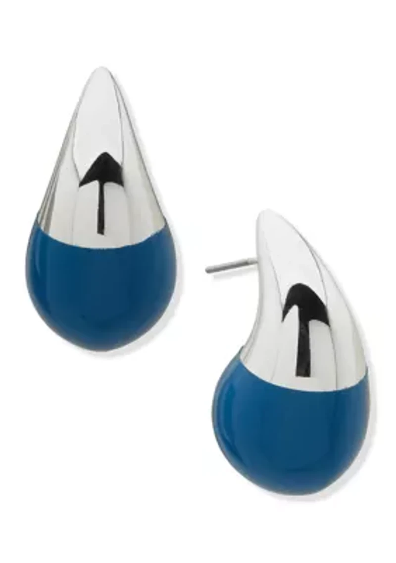 Silver Tone Puffy Teardrop Earrings