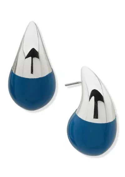 Silver Tone Puffy Teardrop Earrings