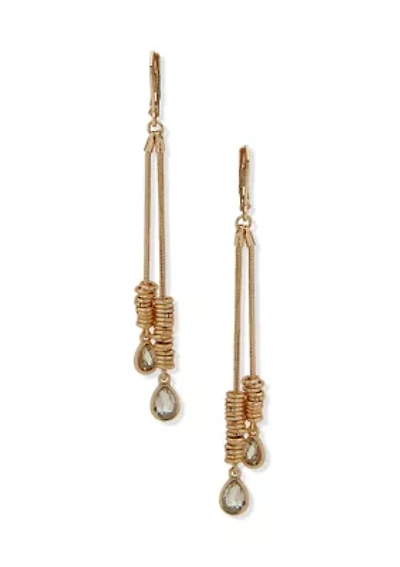 Gold Tone Crystal Ring Linear Earrings