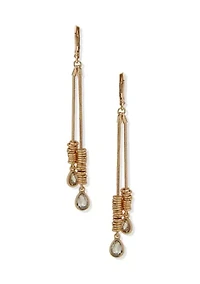 Gold Tone Crystal Ring Linear Earrings
