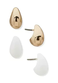 Gold Tone Small Puffy Duo Earrings Set