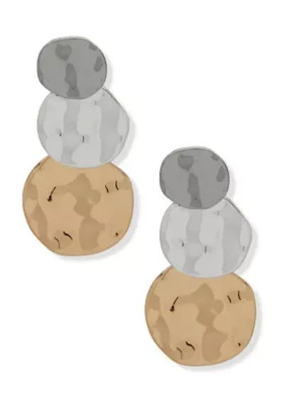 Tri-Tone Stacked Disc Drop Earrings