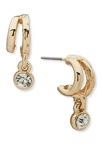 Gold Tone Crystal Double Huggie Post Earrings