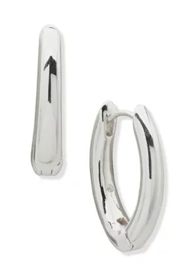 Silver Tone Navette Huggie Earrings