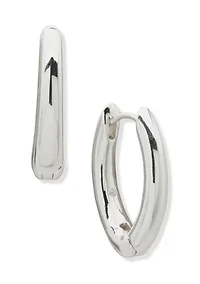 Silver Tone Navette Huggie Earrings