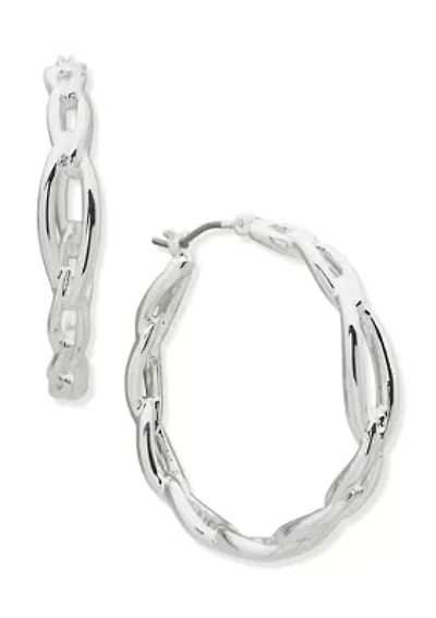 Silver Tone Navette Hoop Earrings