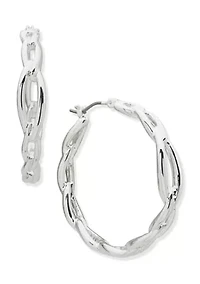 Silver Tone Navette Hoop Earrings