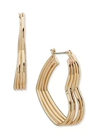 Gold Tone Stacked Heart Hoop Earrings