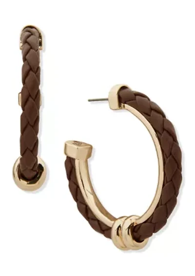 Brown Leather Hoop Earrings