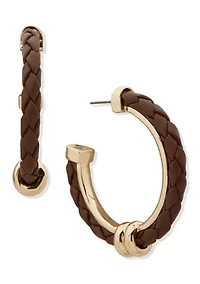 Brown Leather Hoop Earrings