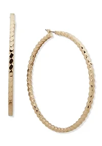 Gold Tone Textured Hoop Earrings