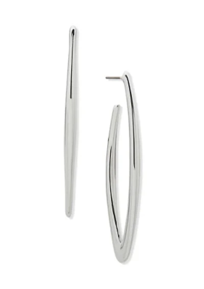 Silver Tone Elongated Navette Hoop Earrings