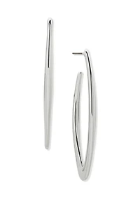 Silver Tone Elongated Navette Hoop Earrings