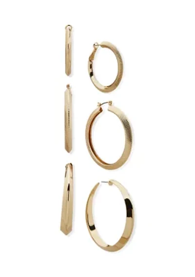 Beveled Gold Tone Hoop Trio Earrings