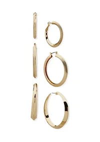 Beveled Gold Tone Hoop Trio Earrings