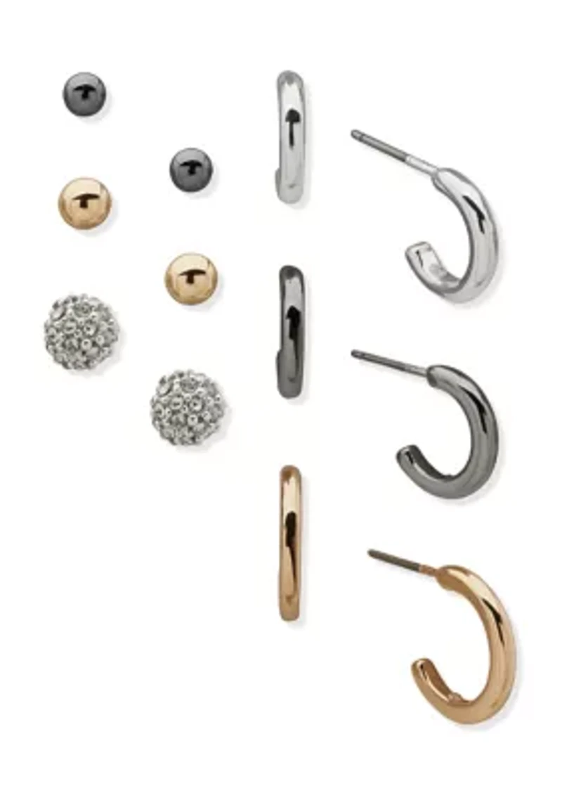 Tri-Tone Hoop Ball Pack Earrings Set
