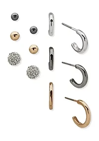 Tri-Tone Hoop Ball Pack Earrings Set
