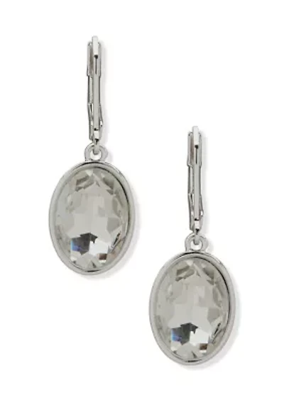 Gold Tone Oval Crystal Drop Earrings