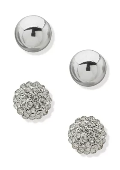 Crystal Pavé Silver Tone Sphere Duo Earrings