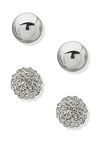 Crystal Pavé Silver Tone Sphere Duo Earrings