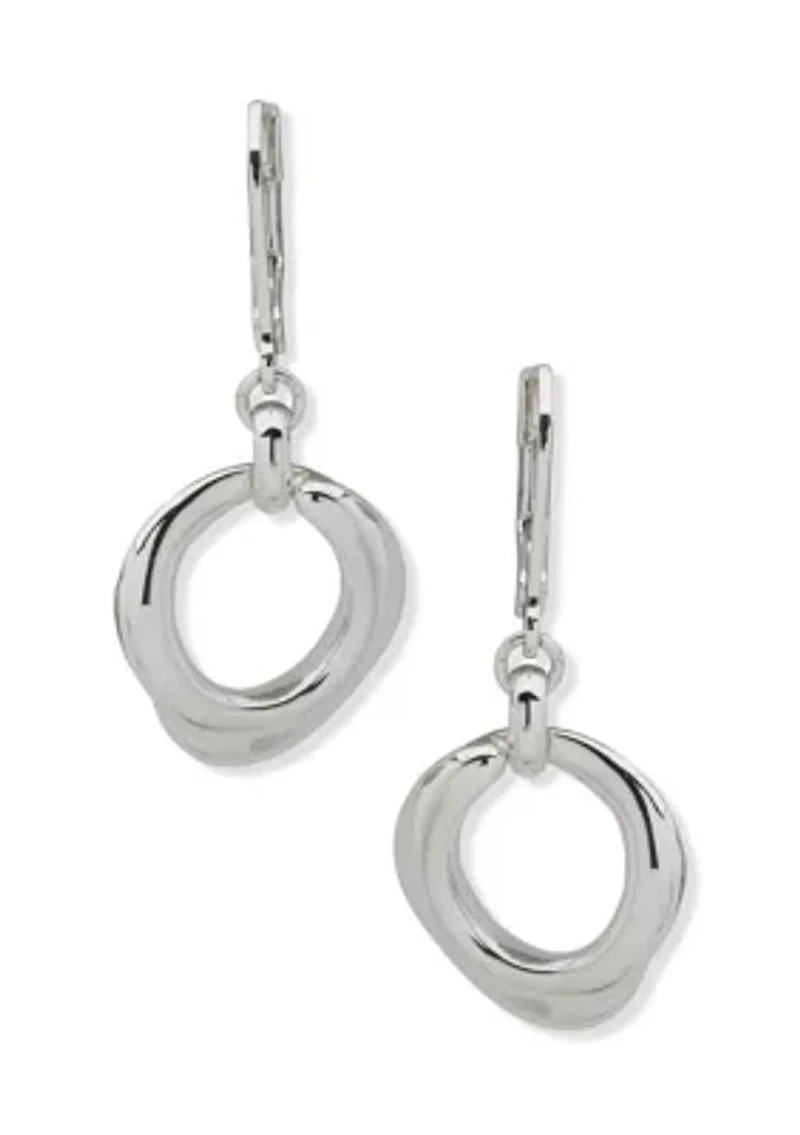 Silver Tone Ring Drop Earrings