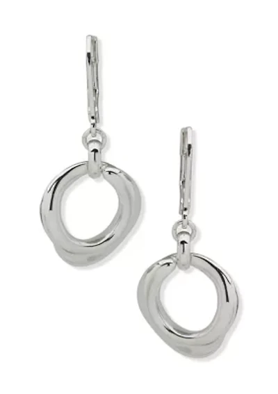 Silver Tone Ring Drop Earrings