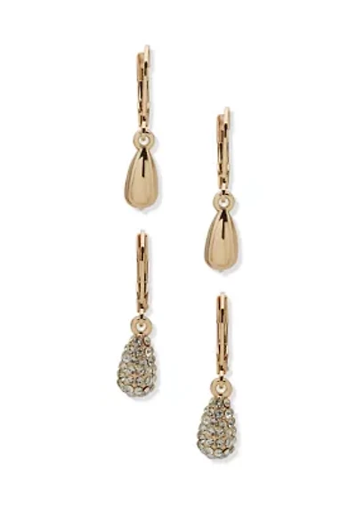  Crystal Teardrop Gold Tone Earring Set
