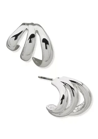 Triple Wavy Silver Tone Hoop Earrings