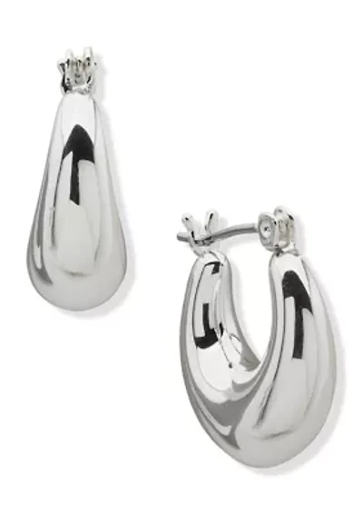 Puffy Silver Tone Hoop Earrings