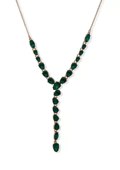 Gold Tone 17" Green Stone Y Neck Necklace
