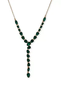 Gold Tone 17" Green Stone Y Neck Necklace