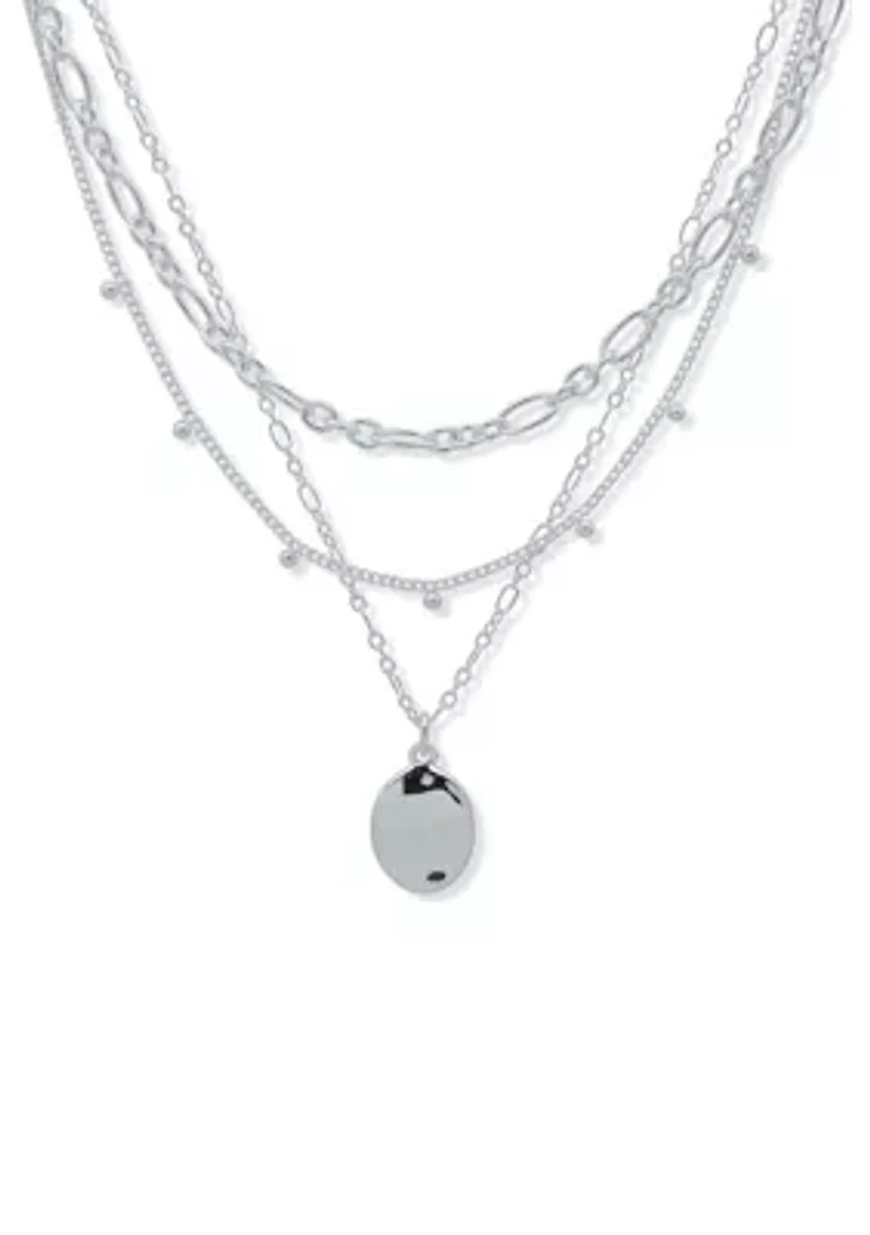 Silver Tone 17" Wavy Texture Multirow Necklace