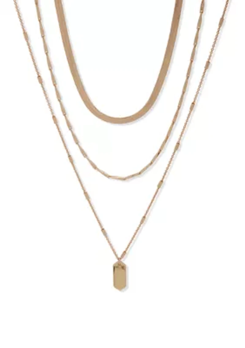 Gold Tone 17" 3 Row Multi Necklace