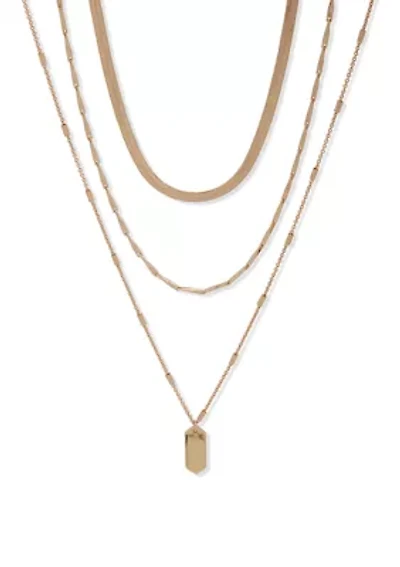 Gold Tone 17" 3 Row Multi Necklace