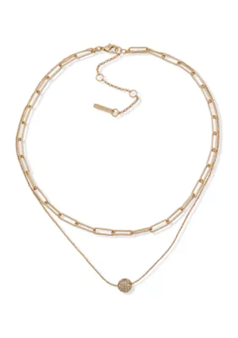 Gold Tone 17" Crystal Pavé Ball Multirow Necklace