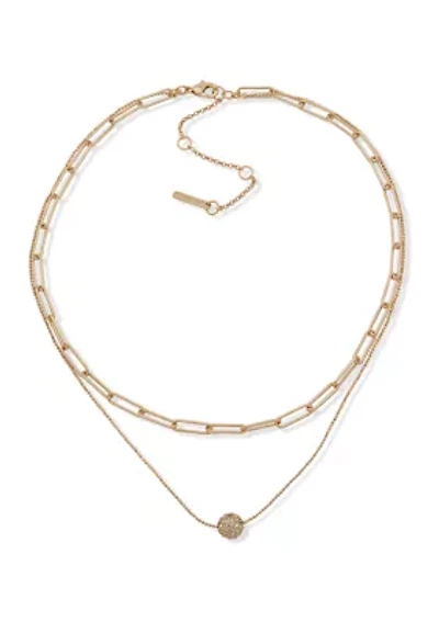 Gold Tone 17" Crystal Pavé Ball Multirow Necklace