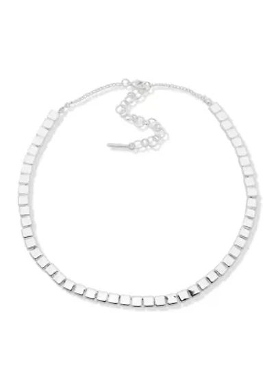 Silver Tone Square Tile Collar Necklace