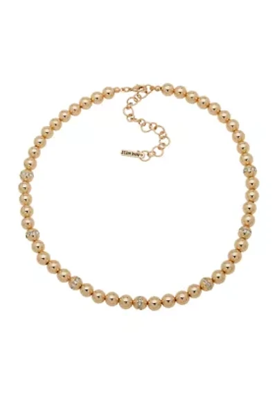 Gold Tone 17'' Crystal Striped Pavé Call Collar Necklace