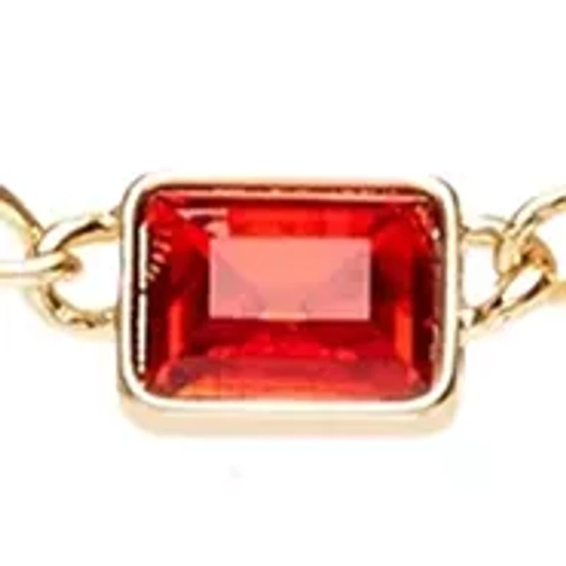 Gold Tone Multi Row Red Stone Necklace