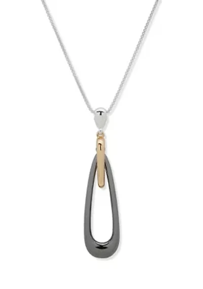 Tri Tone Multi Pendant Long Necklace