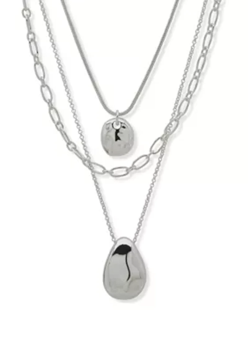 Silver Tone Molten Multirow Necklace