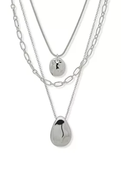 Silver Tone Molten Multirow Necklace