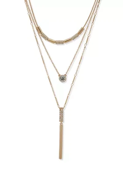 Gold Tone Pave Multirow Necklace
