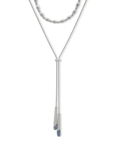 Silver Tone Blue 2 Row Necklace